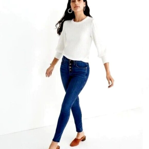Madewell Button Fly Jeans Size 32 36X27 High Rise Skinny Raw Frayed Hem M2236 - Picture 2 of 15